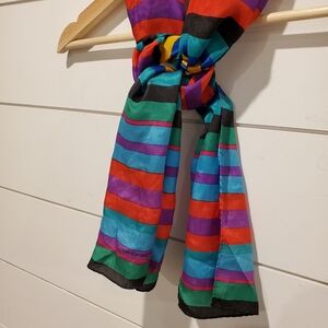 Vintage liz claiborne silk scarf colorful striped scarf bright rainbow Stripes
